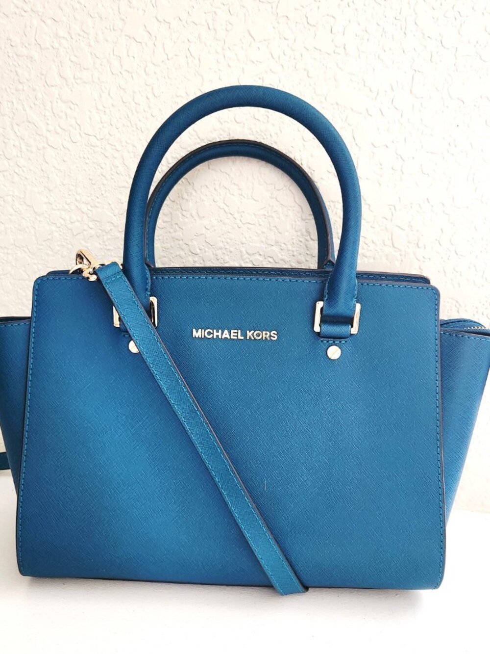 New Michael Kors Teal Saffiano Leather 2/Way Shoulder Bag Purse